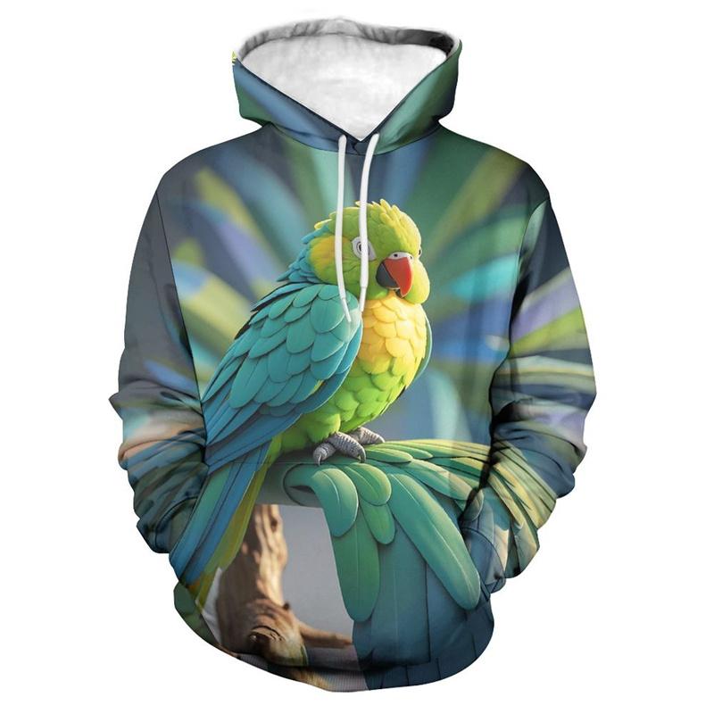 Moletom engraçado com padrão de papagaio para homens mulheres pássaros animais moletons estampados em 3D moletons casuais streetwear pulôver mangas compridas