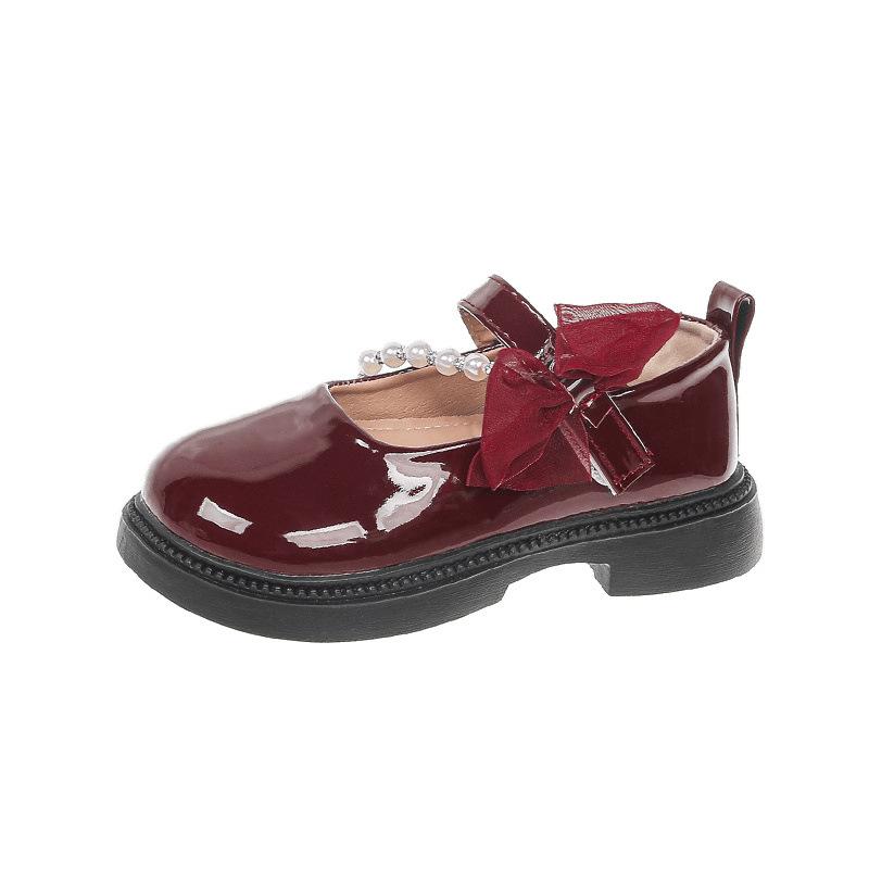 Girls' leather shoes 2025 spring and autumn new little girl bow princess shoes children's versatile black soft-soled leather shoes tide