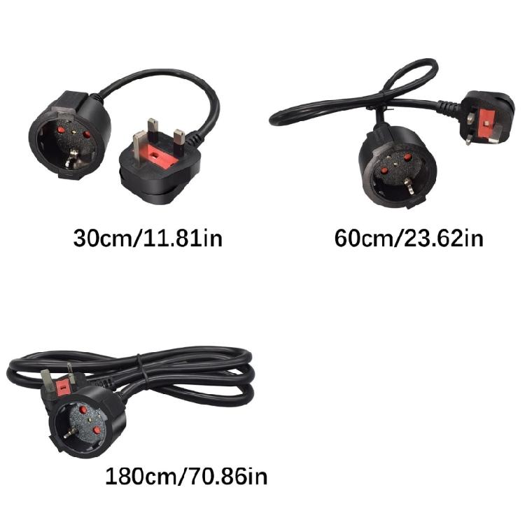 Portable Use Cable, EU 4.8mm Female Receptacle with British Three Pin Male End, Black Three Wire Cord for Mains Matching