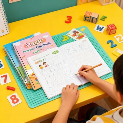 Kit de Livro de Exercícios de Escrita com Sulcos para Crianças de 3 a 5 Anos Livro de Prática de Caligrafia Caderno de Cópia Atividades de Escrita Divertidas para Jovens Aprendizes
