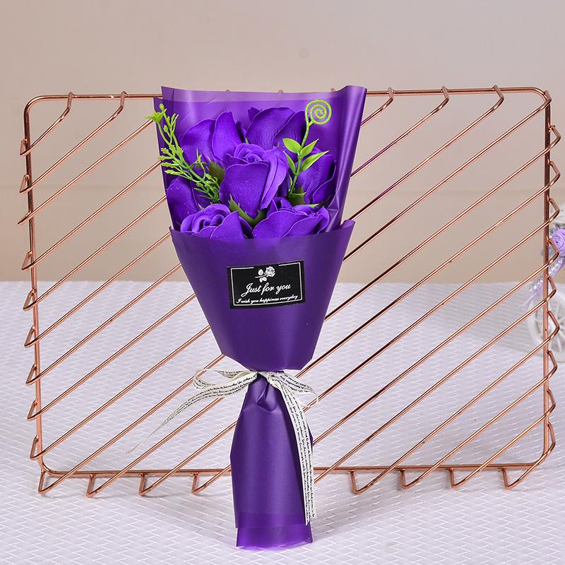 Teacher's Day 5-Flower Bouquet - Red Carnation & Soap Roses, Valentine & Qixi Gift