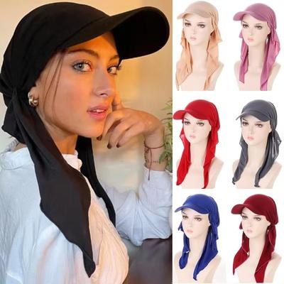 Soft Turban Shawl Design Women Bandana Brim Cap Solid Color Breathable Low Profile Fitted Hat with Pre-Tied Summer Baseball Caps