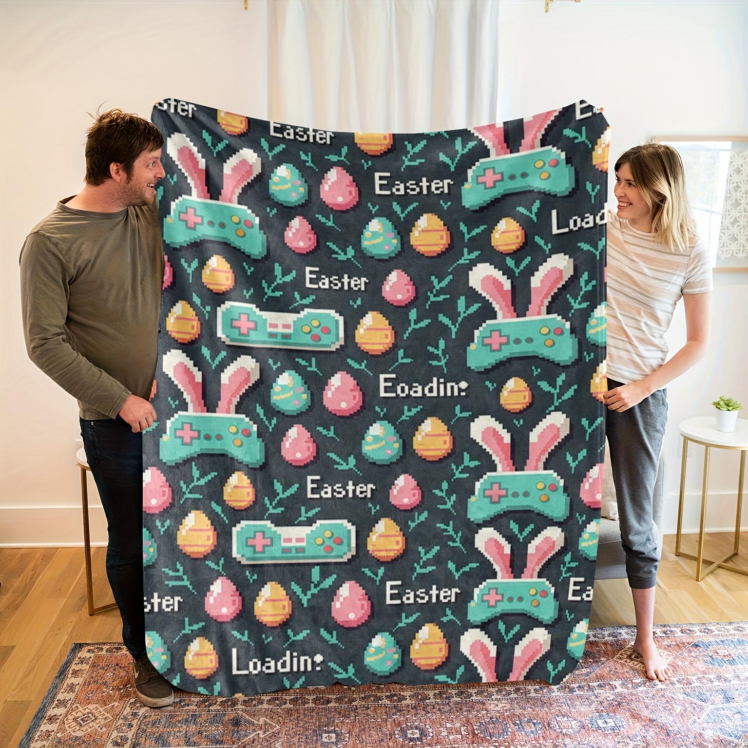 

Soft Easter-Themed Flannel Blanket - High-Quality 100% Polyester, All-Season Cozy Throw with Digital Print of Bunny & Egg Design 70x100cm