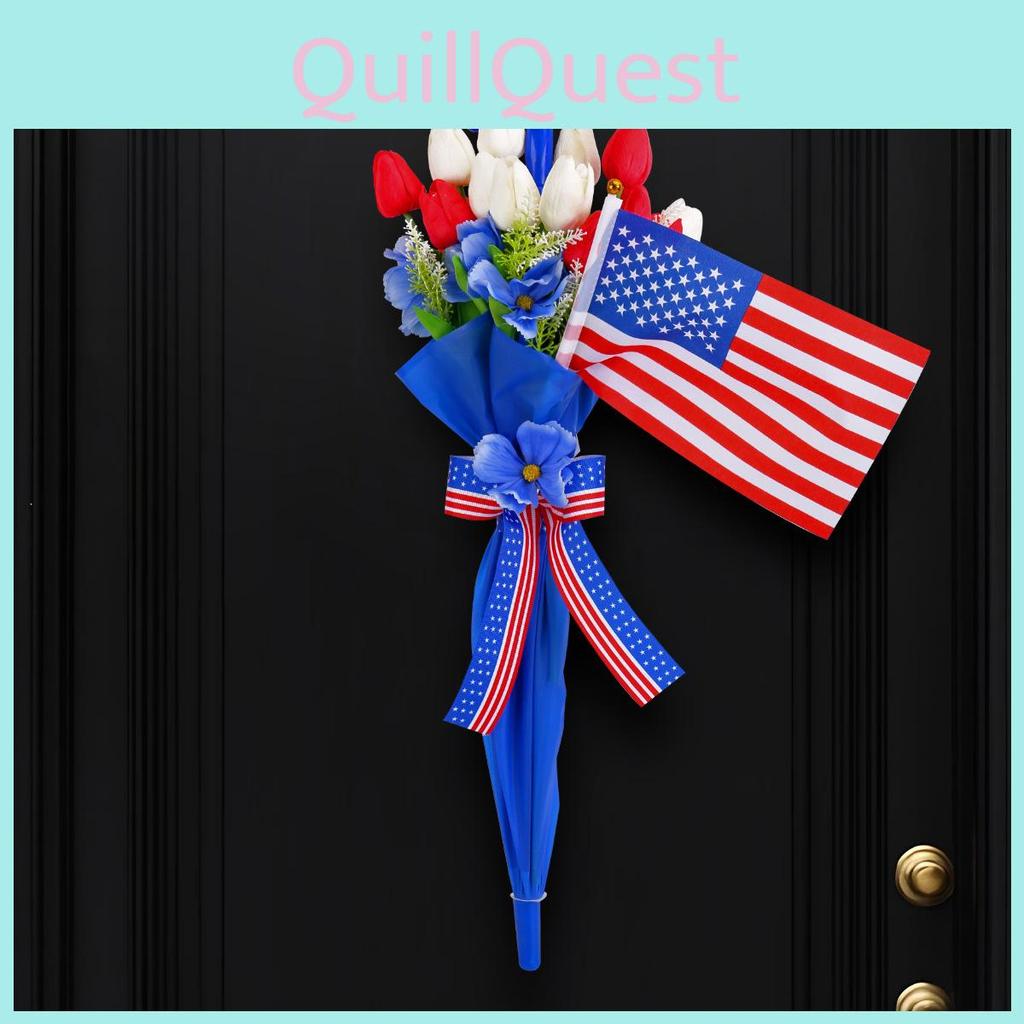 Day Tulip Independence Umbrella Wall Hanging Festive Decor With Red Flag White