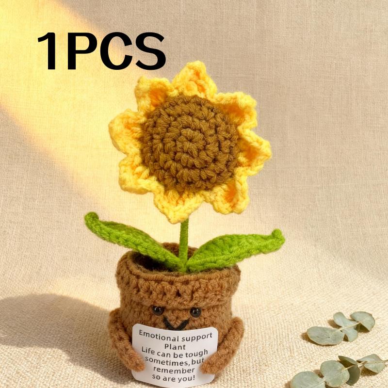 

1Pcs Knitted Yarn Heart-Shaped Potted Plant Artificial Flower Study Desk Decoration Valentine s Day Christmas Small Gift Yarn Sunflower Christmas Gi