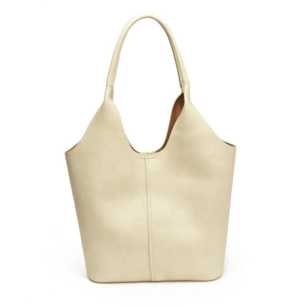 Large capacity solid color PU bucket bag for women  elegant shoulder bag buckle  soft versatile women's bag