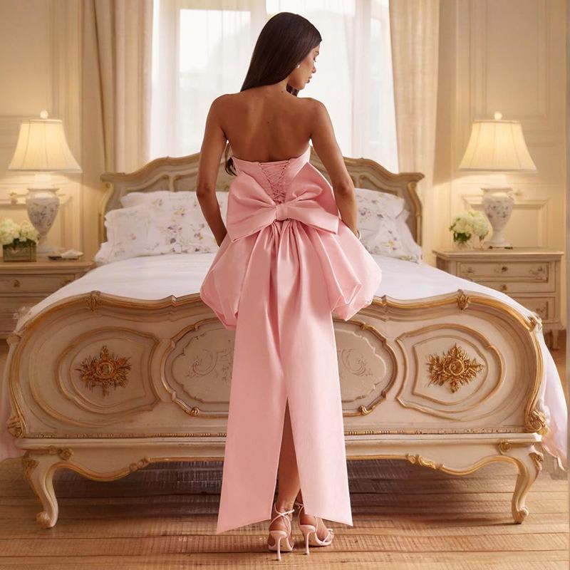 Full Bow Tube Top Skirt Short Skirt, Sexy Strap Split Evening Dress Dress Women