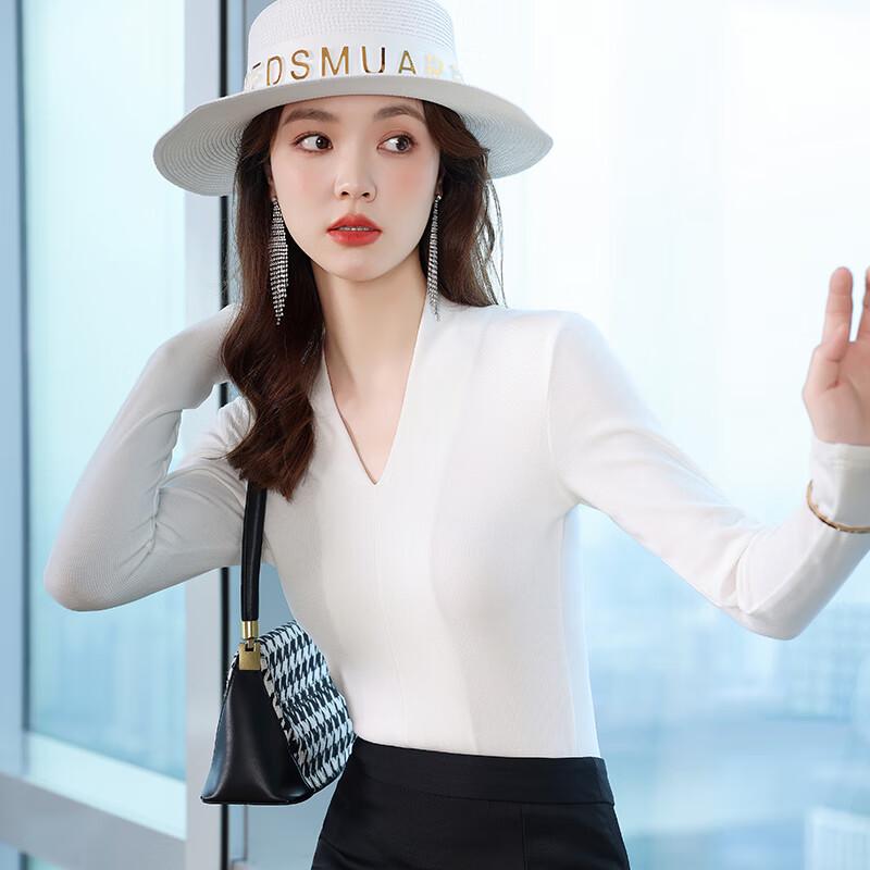 Women's Elegant V-Neck Long Sleeve Knit Base Top