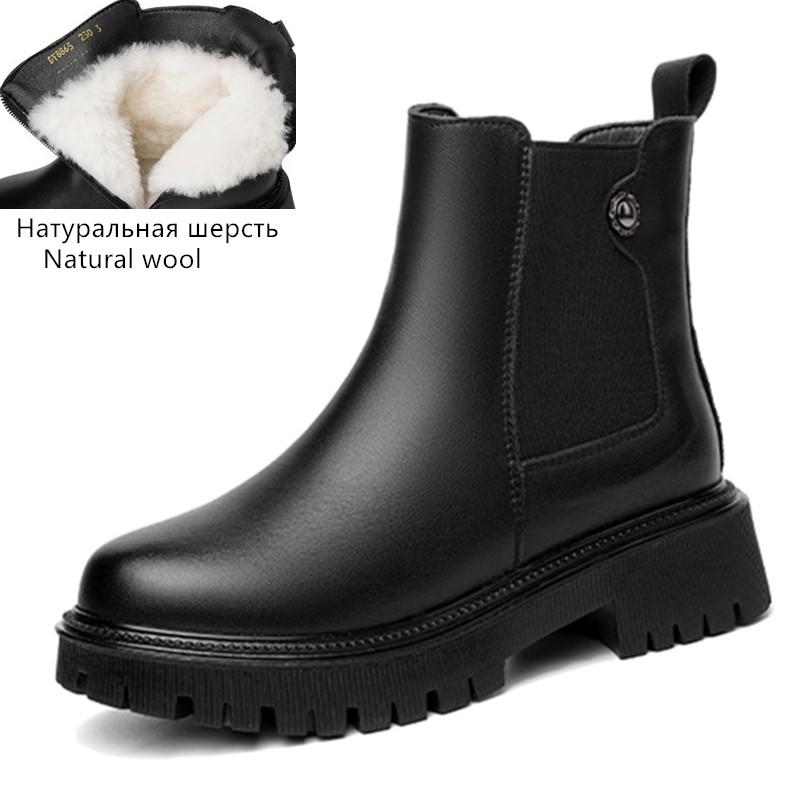 Fashion Women Chelsea Boots 2025 New Genuine Leather Winter Shoes Boots Women Casual Platform Large Size Natural Wool Female Rider Boots
