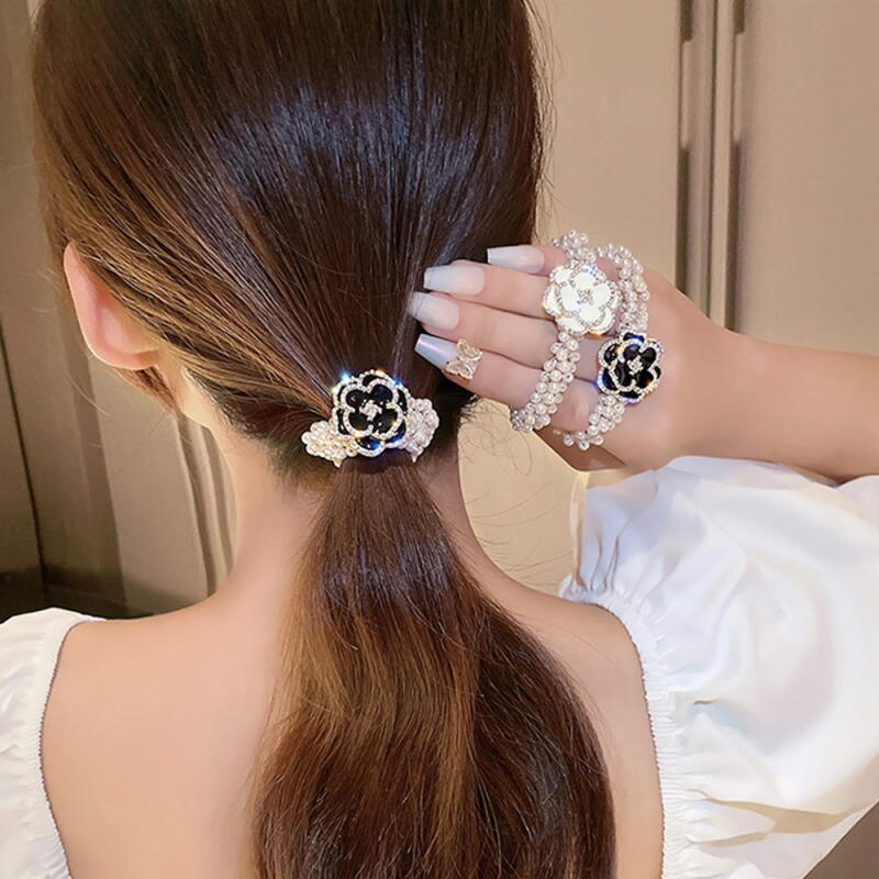 Luxury Pearl Cubic Flower Hair Scrunchie 2P SET