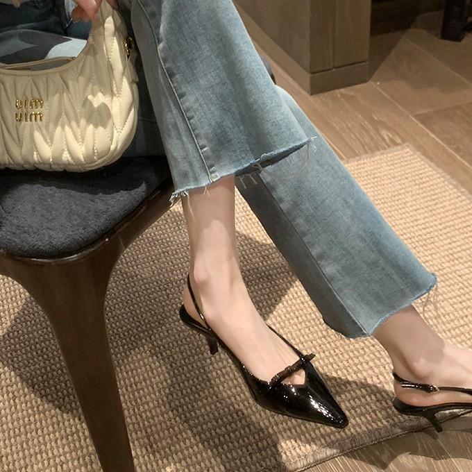 Cowhide version~ Beautiful bow leather high heels women's stiletto with high heels sandals pointed sandals single shoes