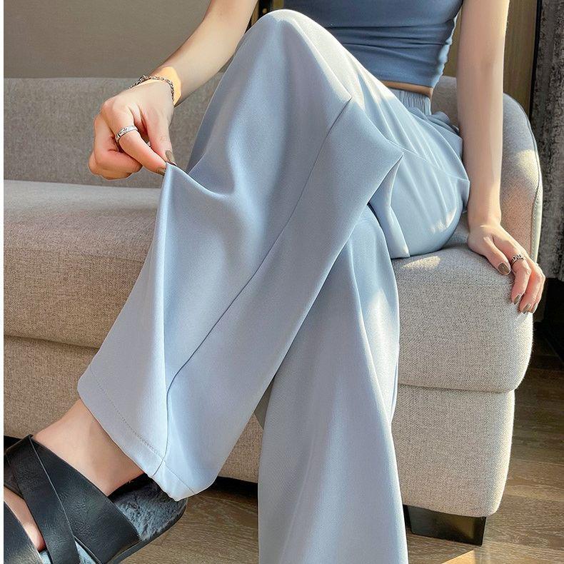 Women's Pink Ice Silk Wide-Leg Pants: Summer Thin High Waist, Straight-Leg Casual Style for Spring and Autumn