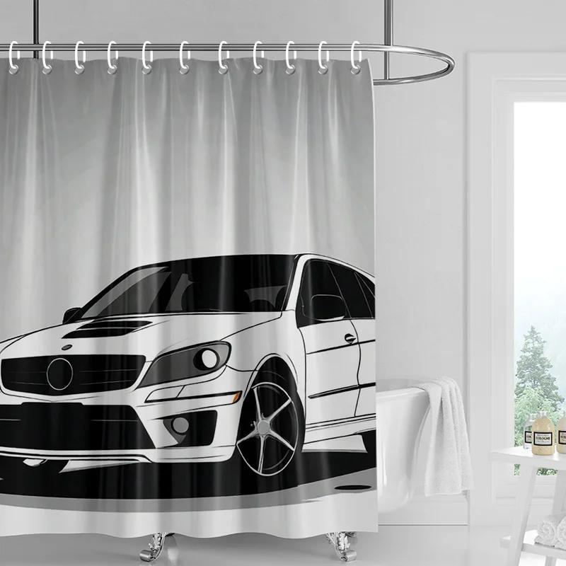 Tenda da Doccia con Motivo Auto Tenda Impermeabile per Separazione Bagno Ganci per Tenda da Doccia per Bagno