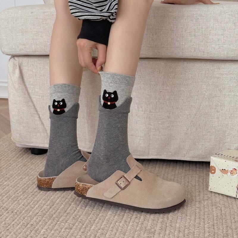 Fall/Winter Cotton Socks with 3D Cartoon Animals Edging - Women's Mid-Calf Socks - Cute Plush Socks