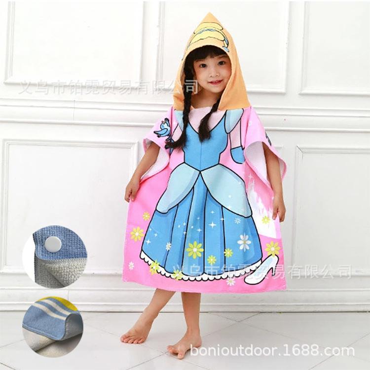 Sommer-Mikrofaser-Badeponcho mit Aufdruck für Kinder, Badetuch mit Kapuze, das nicht fusselt oder ausbleicht, Alter 2-10