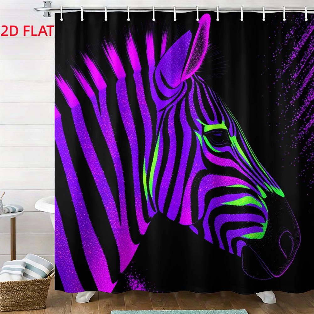 Modern Wild Zebra Print Shower Curtain Fun Waterproof Bathroom Decoration Neon Purple Pink Green Animal Accent Shower Curtain