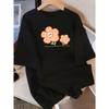 Women's Pure Short Sleeve with Cute Cartoon Flower Print Fit Round Neck Harajuku Short Sleeve Casual Clothes