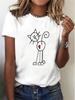 Women's Cute Black White Cat Graphic T-Shirt Crew Neck with Red Heart Accent  Everyday Casual Outfits for Women Everyday Top