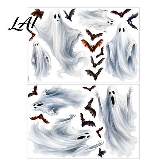 PVC Glass Clings for Bedroom Halloween Ghost Window Stickers Removable Wall Decals Peel And Decorative Stickers Clean Surfaces Stick Self-Adhesive