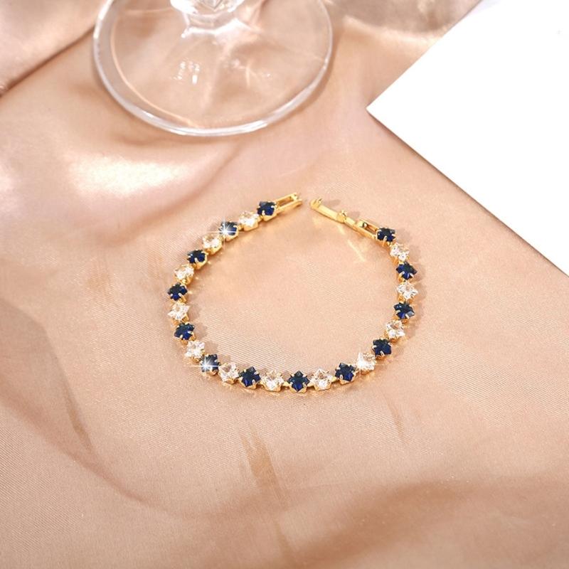 Geometric Pattern Cubic Zirconia Tennis Bracelet Gold Plated Copper Chain Wristband Wrist Accessory For Women Men