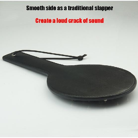 Round Spanker Bondage Role Play,Dual-sided Thick Leather Spanking Paddle Slapper with Spikes,BDSM Sex Toys For