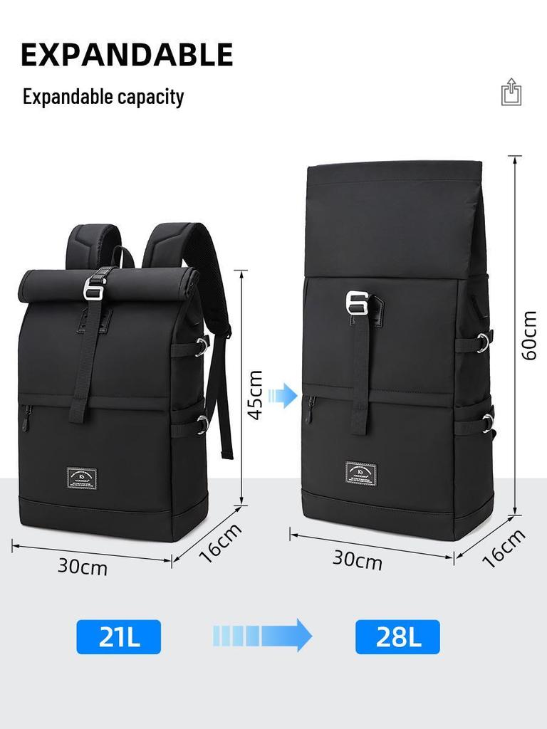 Cool Craftsman Waterproof Roll-Top Backpack: Expandable, Large Capacity, Simple Business Charging Backpack for Men and Women.