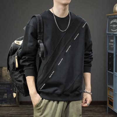 American Heavy Retro Trend Splicing Long-Sleeved Sweater Men'S Loose Large Size Casual Round Neck Pullover Jacket Tide