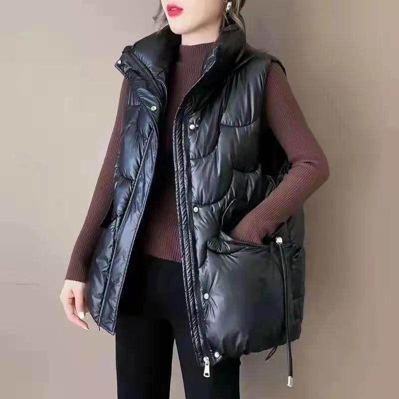 Women's Fall and Winter Solid Color Stand-up Collar Vest Loose Shoulders Outside Wear Undershirt Jacket