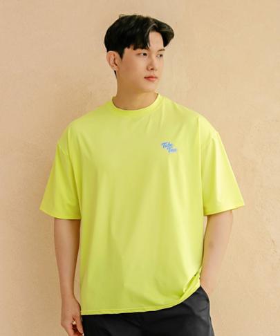 Tyubeuteuli Men'S Basic Loose Fit Short Sleeve Rash Guard A604 Fluorescent Green