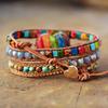 Heart-shaped Five-color Natural Imperial Stone Leather-wrapped Bracelet with Multiple Layers