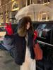 Women's Winter Cotton Jacket with Large Raccoon Fur Collar and Horn Buttons