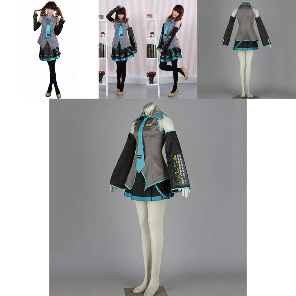 Exquisites Hatsune Miku Vocaloid Cosplay Kostüm Perücke Oberteile Kleid Krawatte Komplettes Outfit