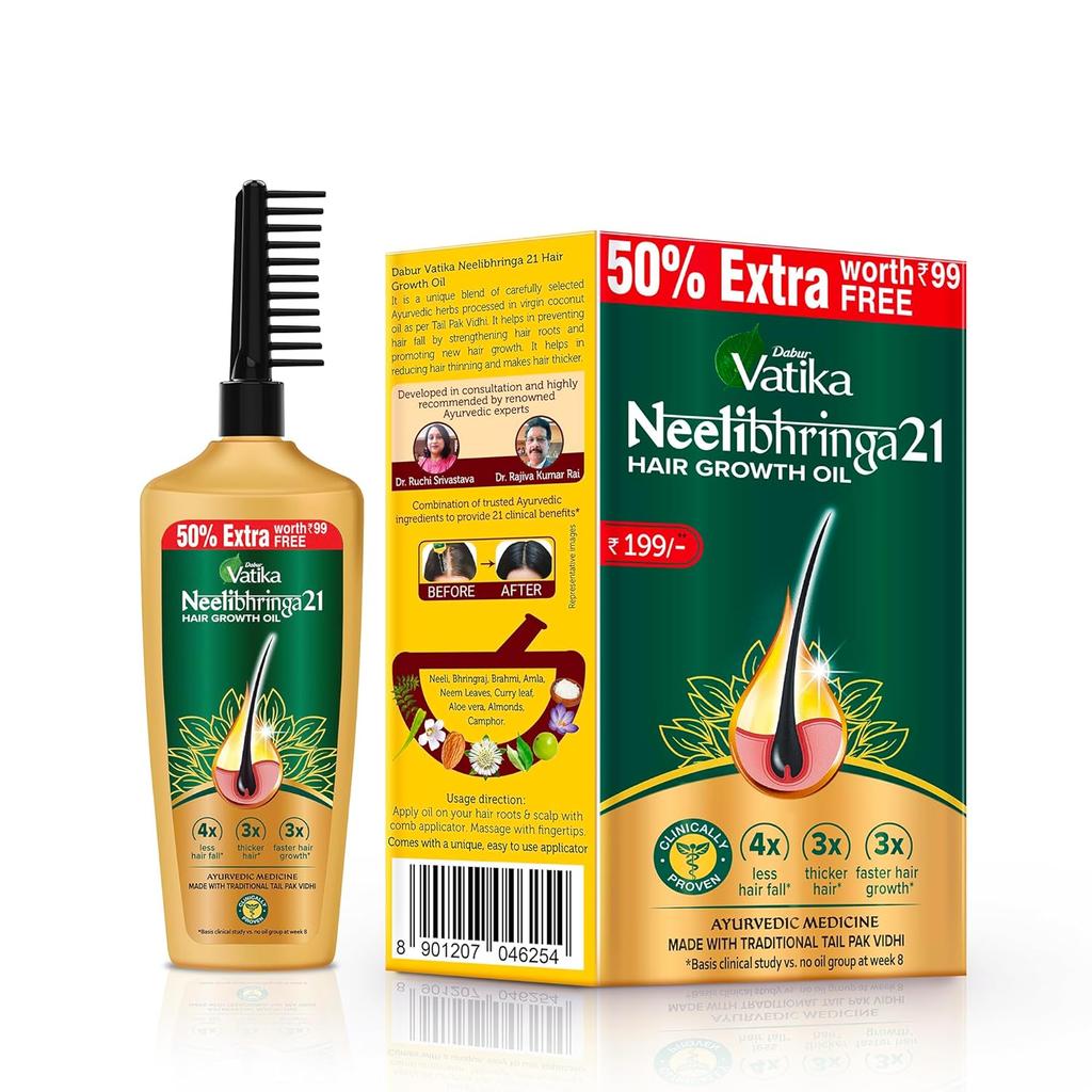 Dabur Vatika Neelibhringa 21 Huile de Croissance des Cheveux - (50 ml + 25 ml supplémentaires gratuits) | 14 herbes ayurvédiques | Nouvelle croissance des cheveux en 2 mois,