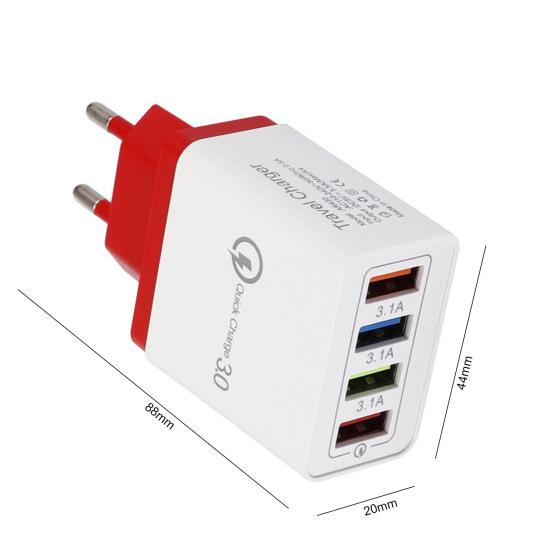 Portable Travel 4 USB Ports Fast Charging QC 3.0 Wall Charger Power Adapter