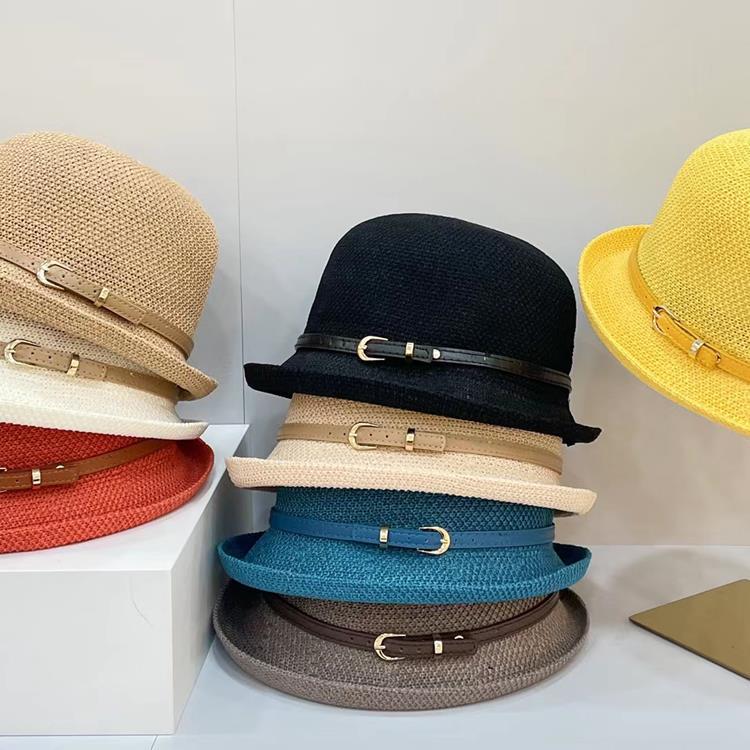 Curled Edge Short Eave Top Hat Women's Summer Fashion Basin Hat Sun Protection and Shading Dome Knitted Sun Hat