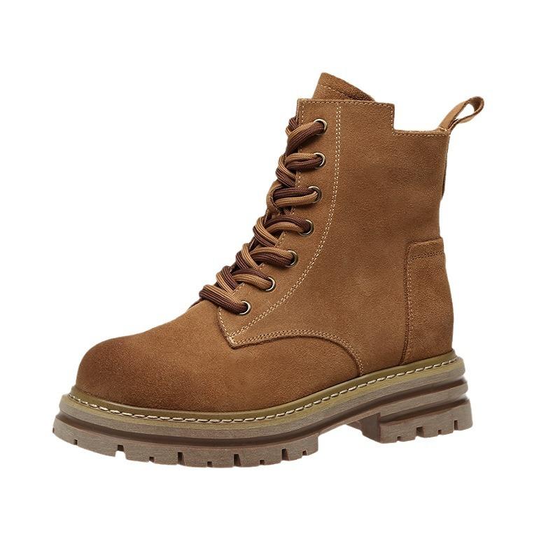 European station Martin boots women's 2025 autumn and winter new leather retro tooling western cowboy boots thick-soled short boots