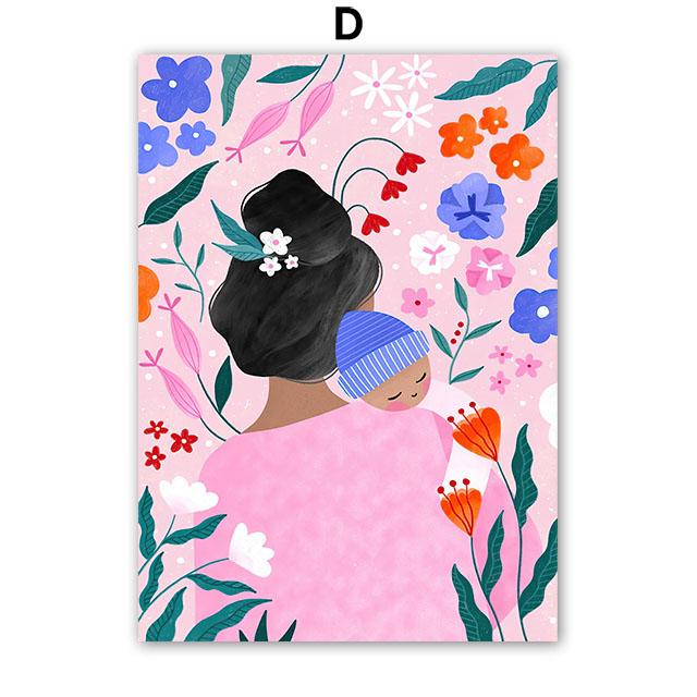 Boho Mode Mädchen Blumenvase Illustration Wandkunst Leinwandmalerei Abstraktes Poster und Drucke Bilder für Wohnzimmerdekor