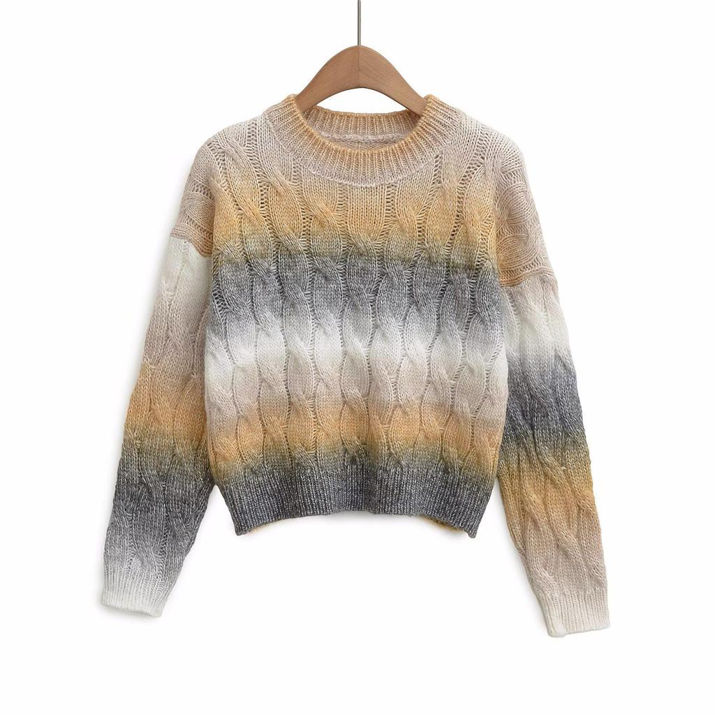 2025 Fall Women's Retro Tie-Dye Gradient Knit Sweater - European & American Style