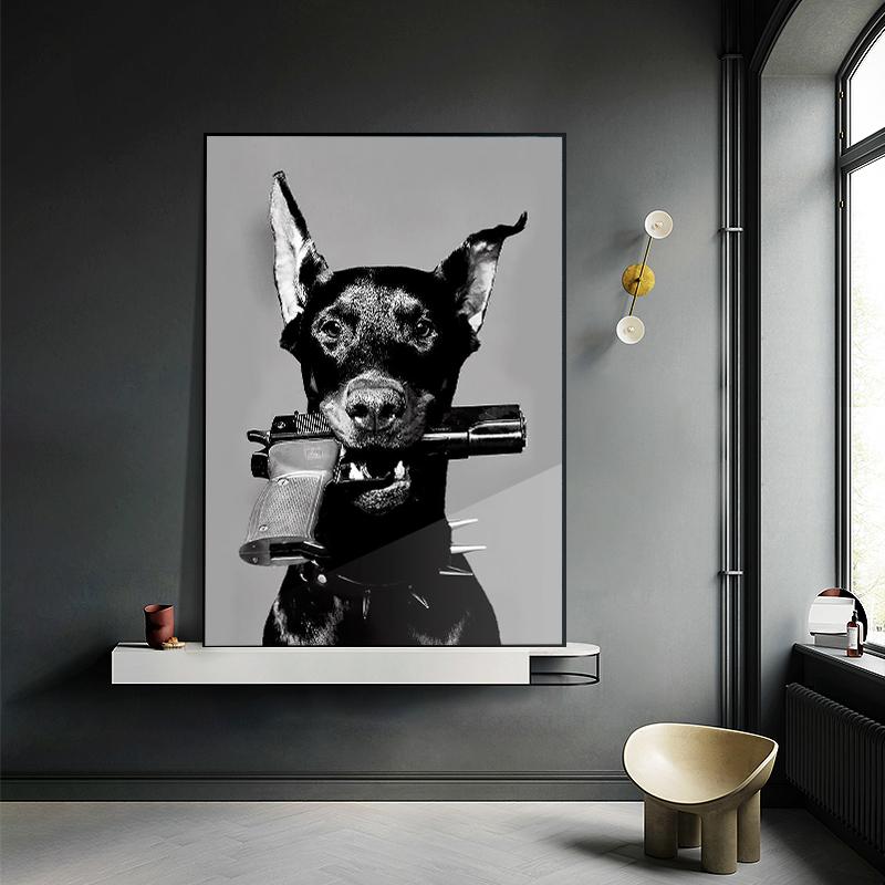 Schwarz Weiß Doberman Gun Mode Luxus Poster Leinwand Malerei Tier Hund Wand Kunst Bild Für Wohnzimmer Home Decor Wandbild