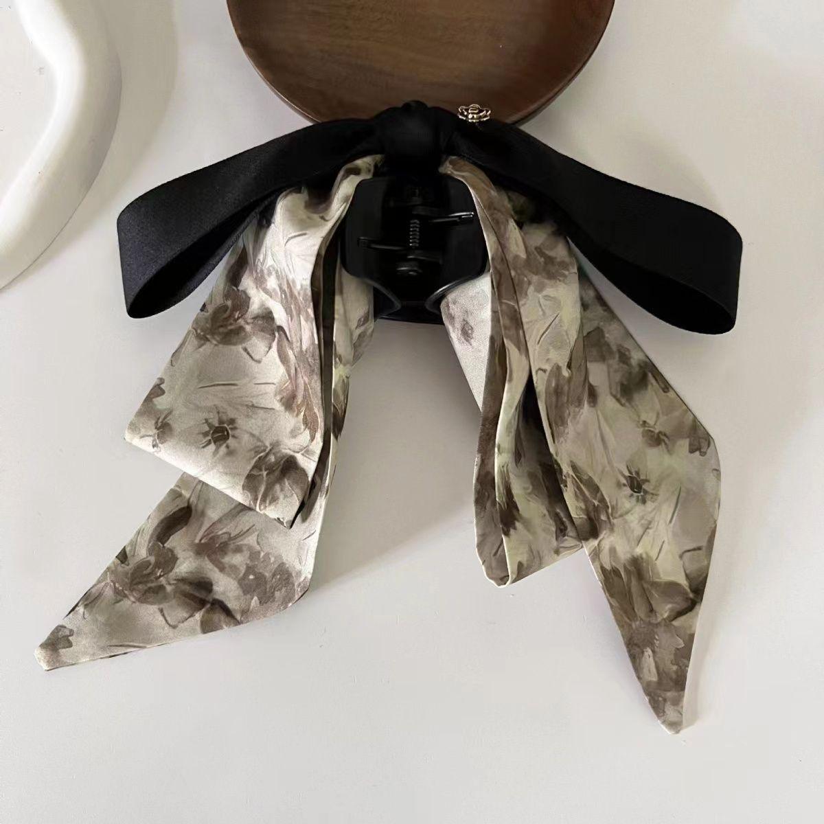 Chinese Ink Painting Hair Claw Clip for Women Elegant Bow Hairclip Girls Black Crab Hair Pin Retro Half Grab Hairpin Headdress