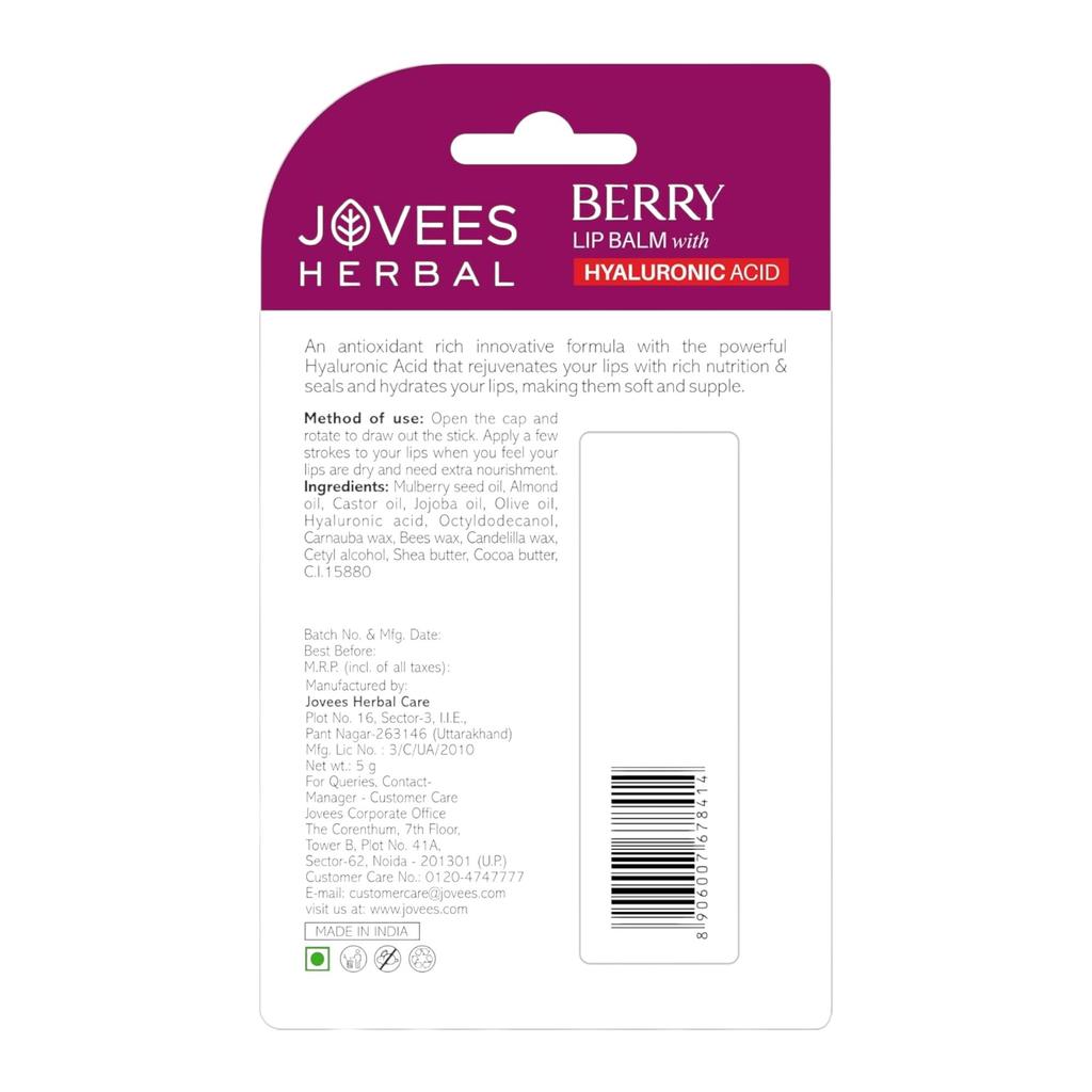 Jovees Kräuterbeeren-Lippenbalsam mit Hyaluronsäure für weiche, geschmeidige und hydratisierte Lippen 5g