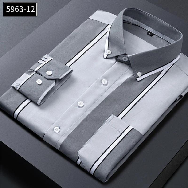 Men's Striped Shirts Formale Casual Printed Plaid Shirt Long Sleeve Slim Fit Botton Down Male Office Business Dress Shirt M-5XL