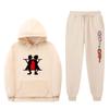 Mens Winter Warm Hooded Sweatshirt Pants Set Anime Inspired Casual Tracksuit Cotton Blend Thick Fleece Lined