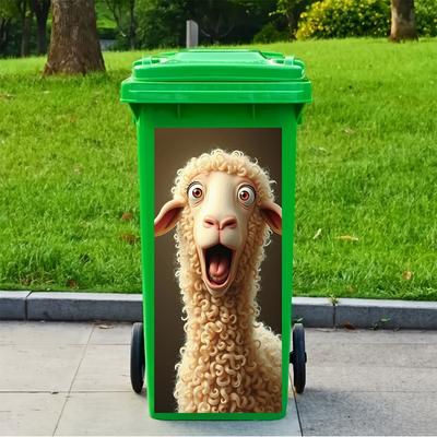1pc Funny and Cute Curly-haired Sheep Theme Trash Can Sticker Self-adhesive PVC Decal Outdoor Bins Walls Kitchen Decoration