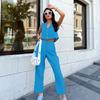 Casual Solid Vest Suit Women Sleeveless Single Breasted Tops High Waist Pants Summer Fashion Lady Elegant Set