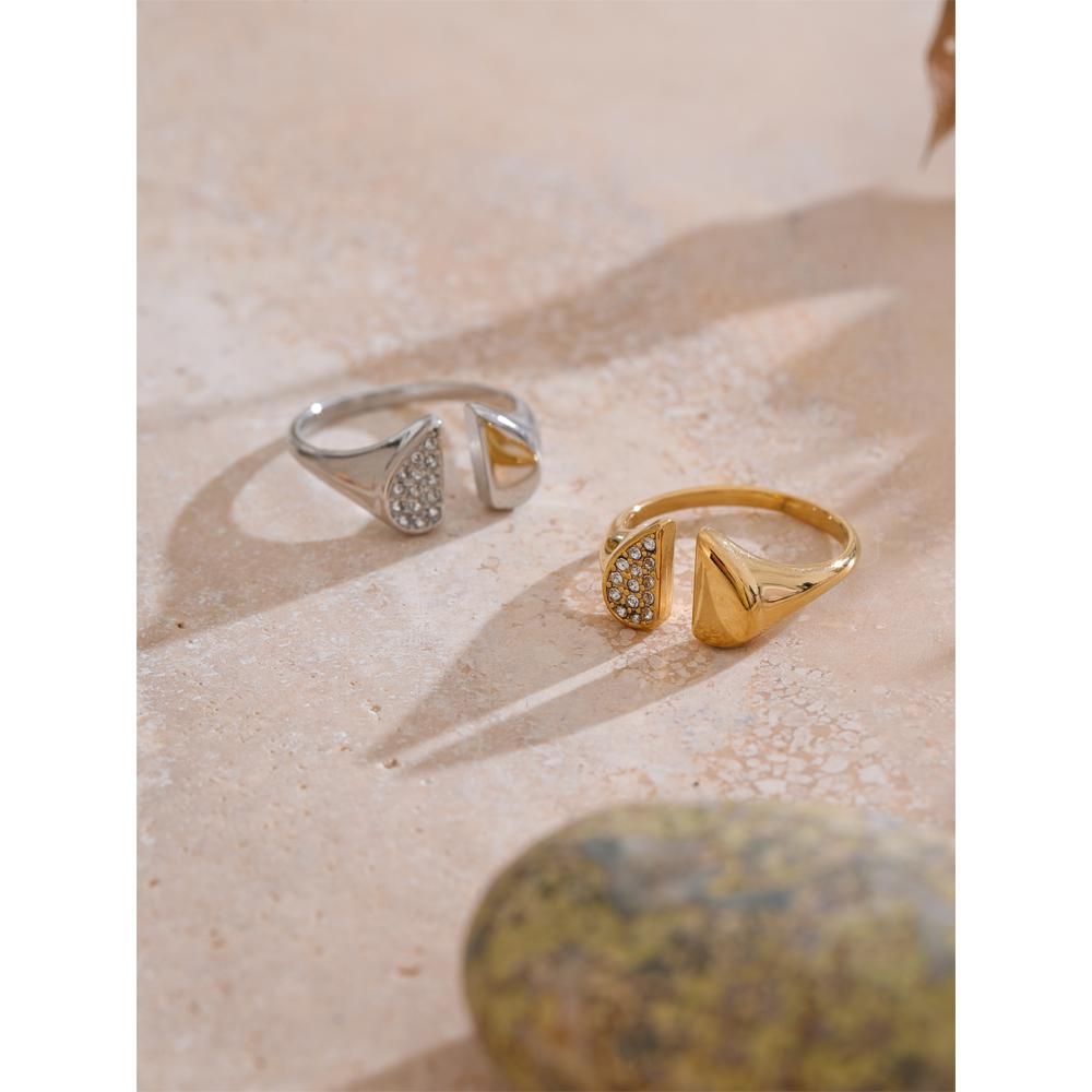 Eetit Adjustable Stylish Zirconia Heart Love Open Ring Stainless Steel Chic Finger Jewelry for Women