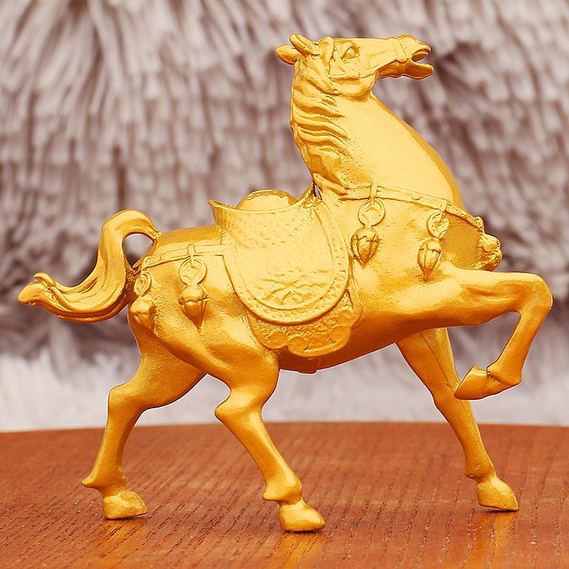 Premium Lucky Horse Gold Figurine Home Desktop Craft Zodiac Metal Alloy Ornament for Success Prosperity Decor