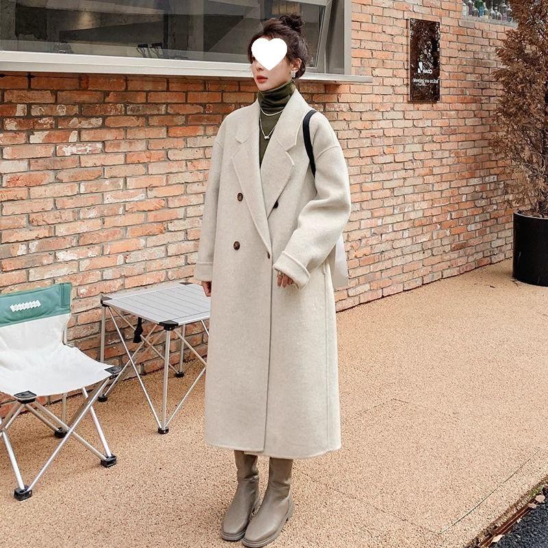 

Women s Long Woolen Oatmeal Coat - Mid-Length Autumn/Winter 2026 2XL