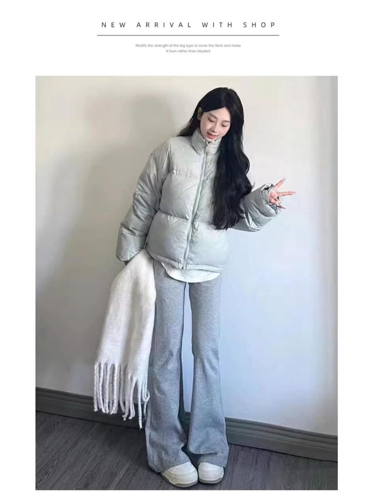 2024 Women's High Waist Gray Sport Flare Pants - Slimming American Style Casual Draping Horseshoe Long Pants