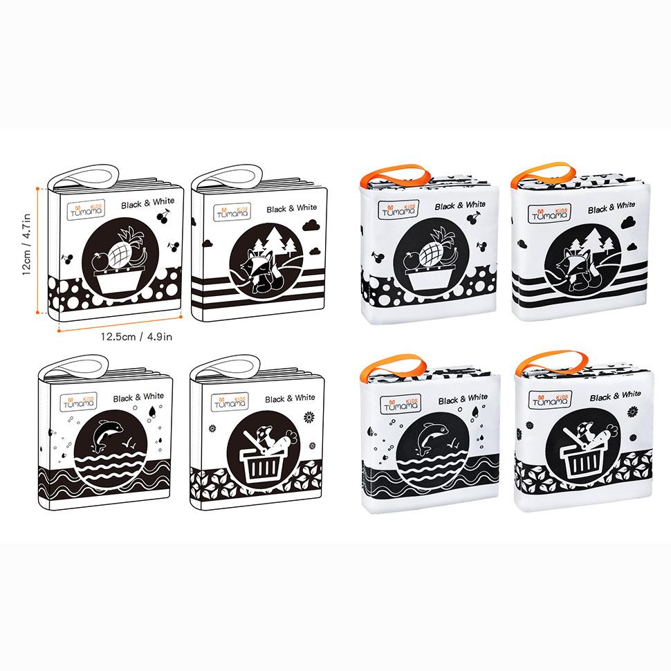 

TUMAMA Высококонтрастные детские игрушки, 4 упаковки, черно-белая детская книжка с 4 подвесками с морщинистым звуком, скрипучая игрушка, мягкая детская книжка 12.5*12*3.2cm